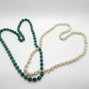 Vintage lot of 2 silk wrapped bead necklaces cream & Turquoise over the head